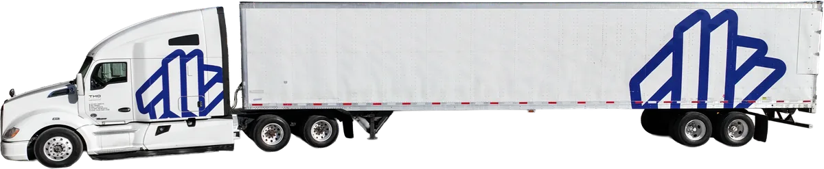Side view of a TMO Express tractor-trailer with a 53-foot trailer